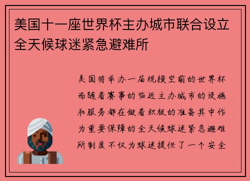 美国十一座世界杯主办城市联合设立全天候球迷紧急避难所