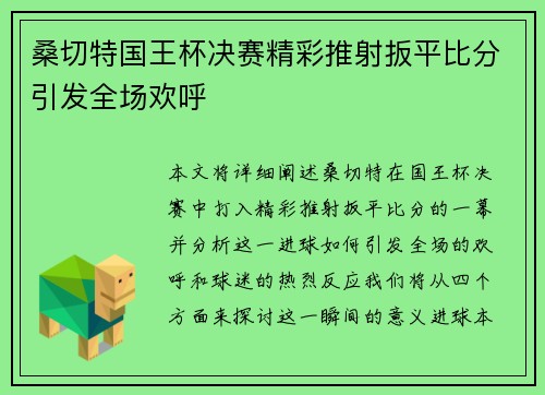桑切特国王杯决赛精彩推射扳平比分引发全场欢呼
